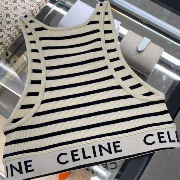 Celine Athletic Knit Striped Bra Top