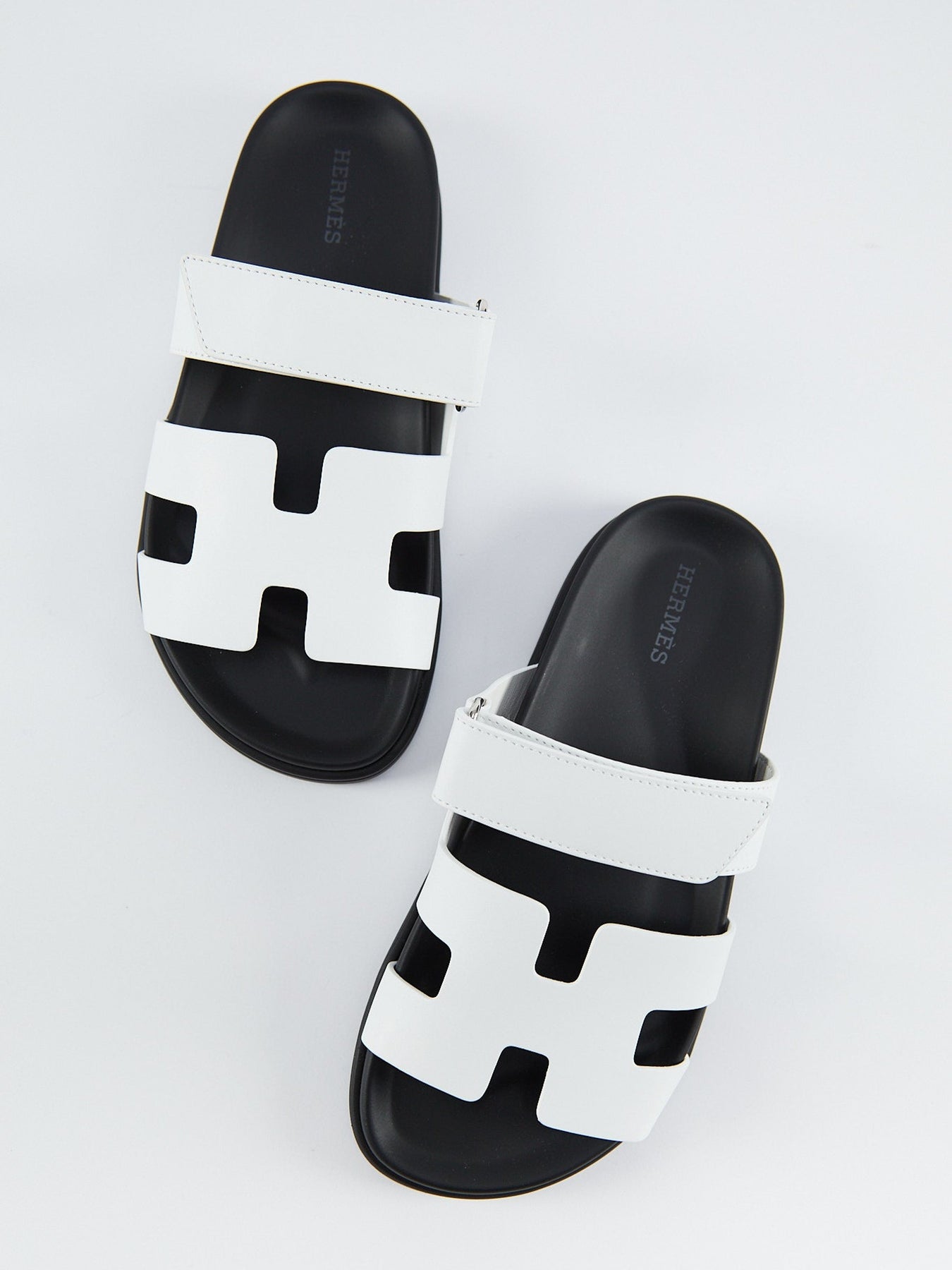 Hermès Chypre Leather Sandals White Black – The Luxury Shopper