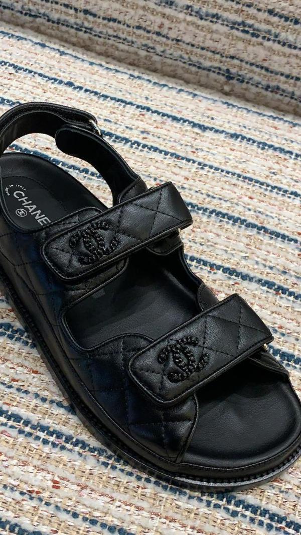 Chanel Leather CC 'Dad' Sandals (Black)