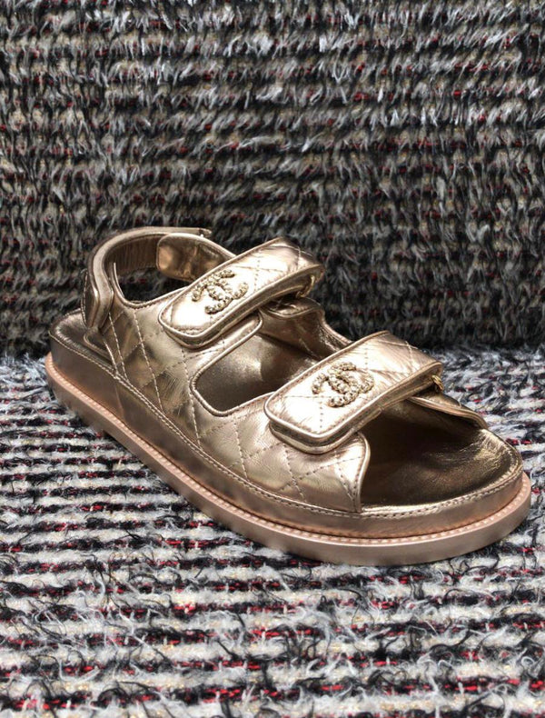 Chanel Metallic Leather CC 'Dad' Sandals (Bronze)