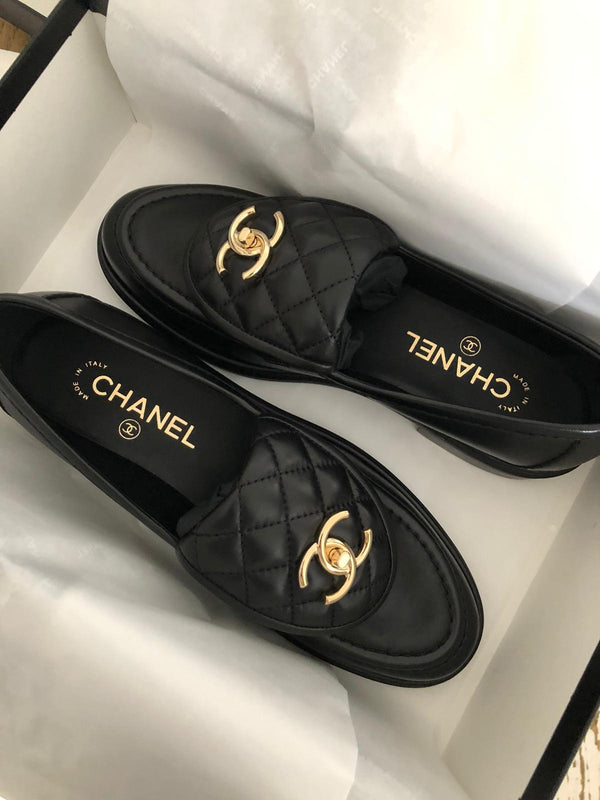 Chanel Quilted Leather Loafers (Black)