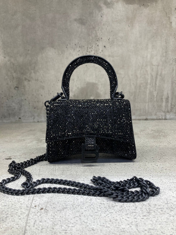 Balenciaga Mini Hourglass Bag With Rhinestones & Chain (Black)