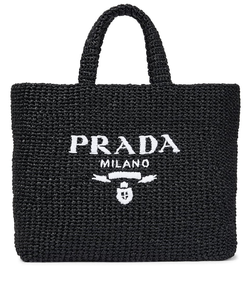 Prada Large Raffia Tote Bag (Black)