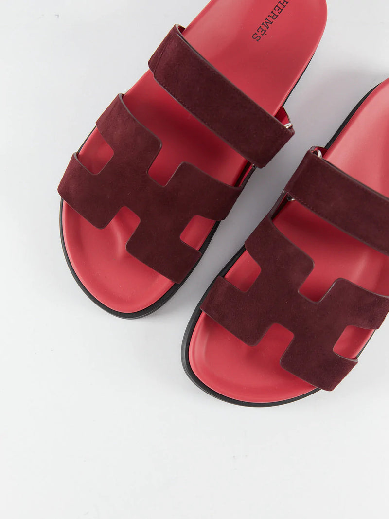Hermès Chypre Sandals (Rouge Marsala)