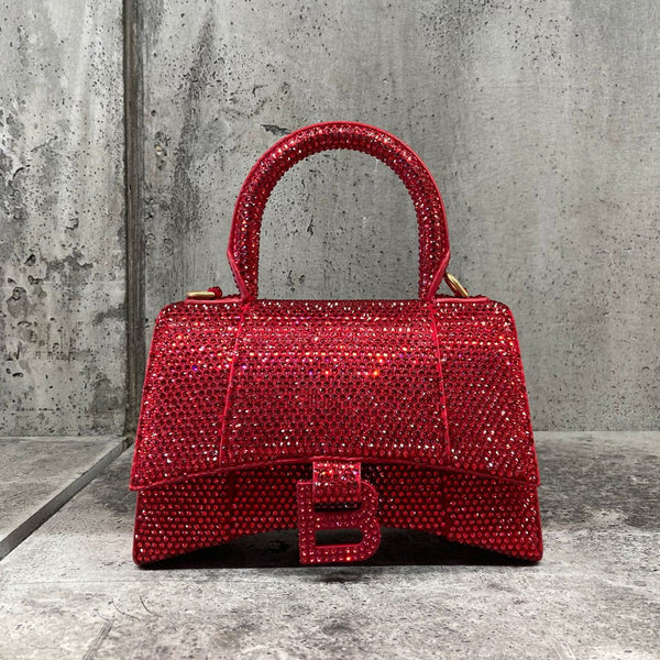 Balenciaga Crystal Rhinestone Embellished XS Hourglass Bag (Red)
